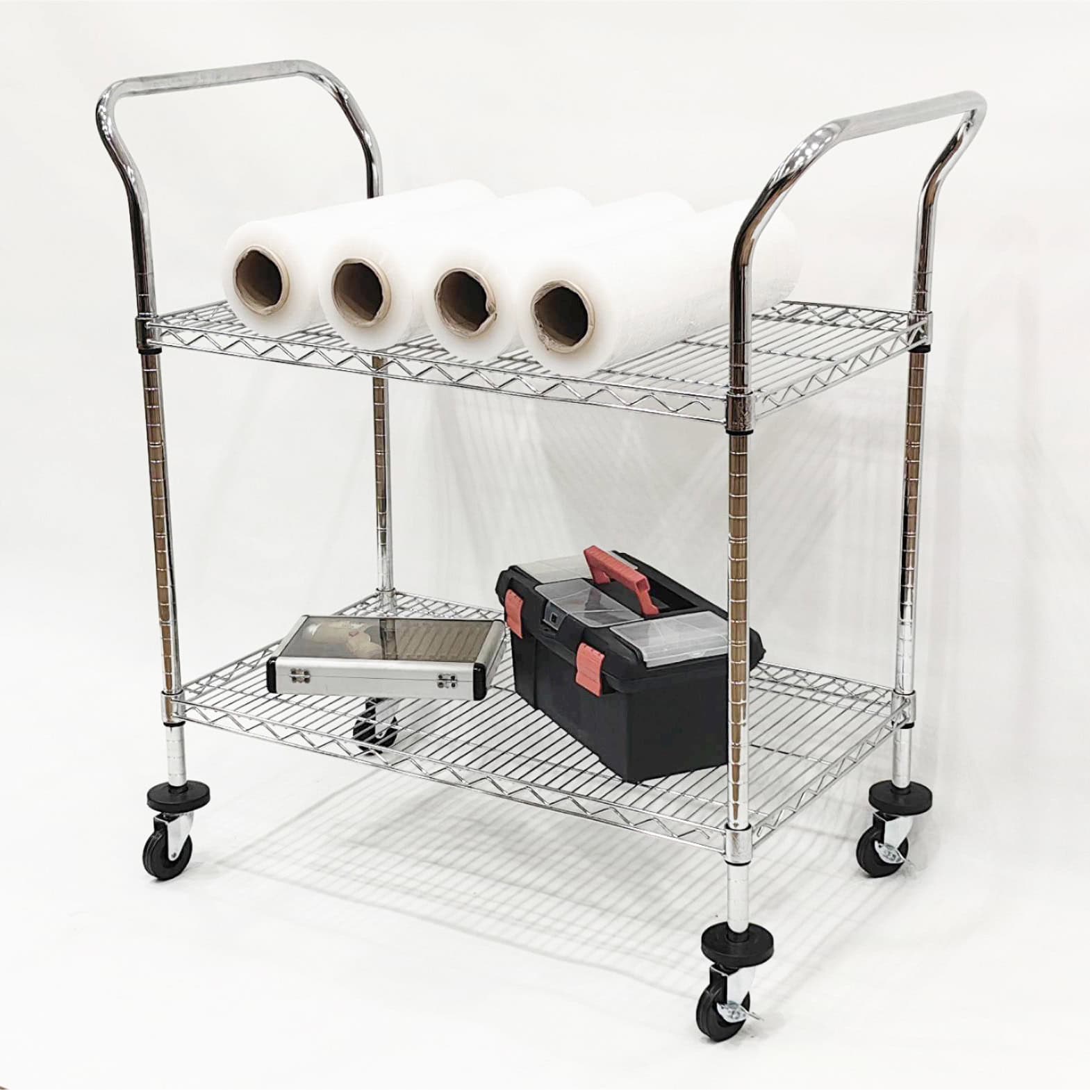 WCS Heavy-Duty Chrome Utility Cart with 2-Tier Wire Shelf