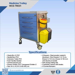 Cart with 3 Drawers & 2 Waste Bins