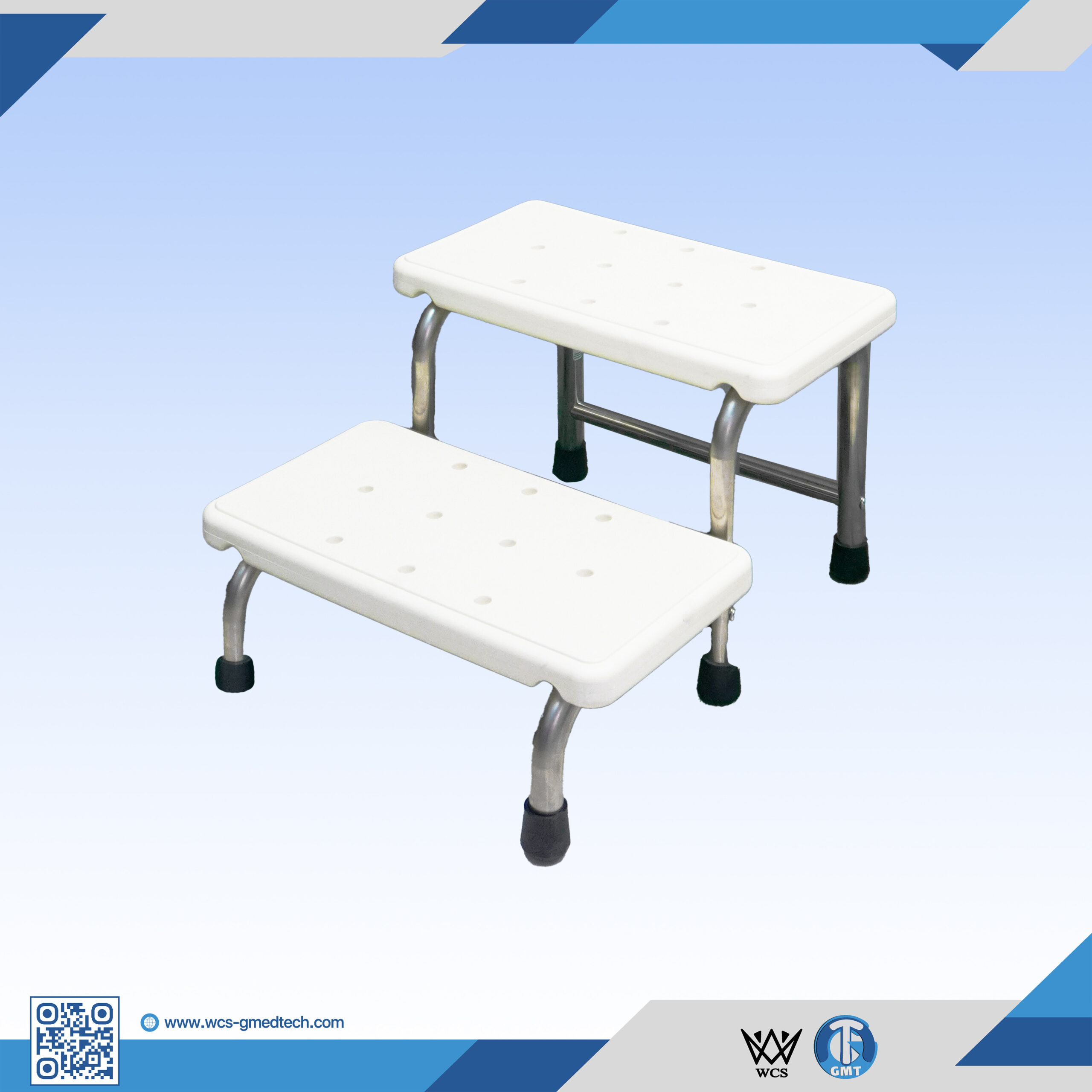 Durable medical step stool with non-slip surface for safe patient mobility.