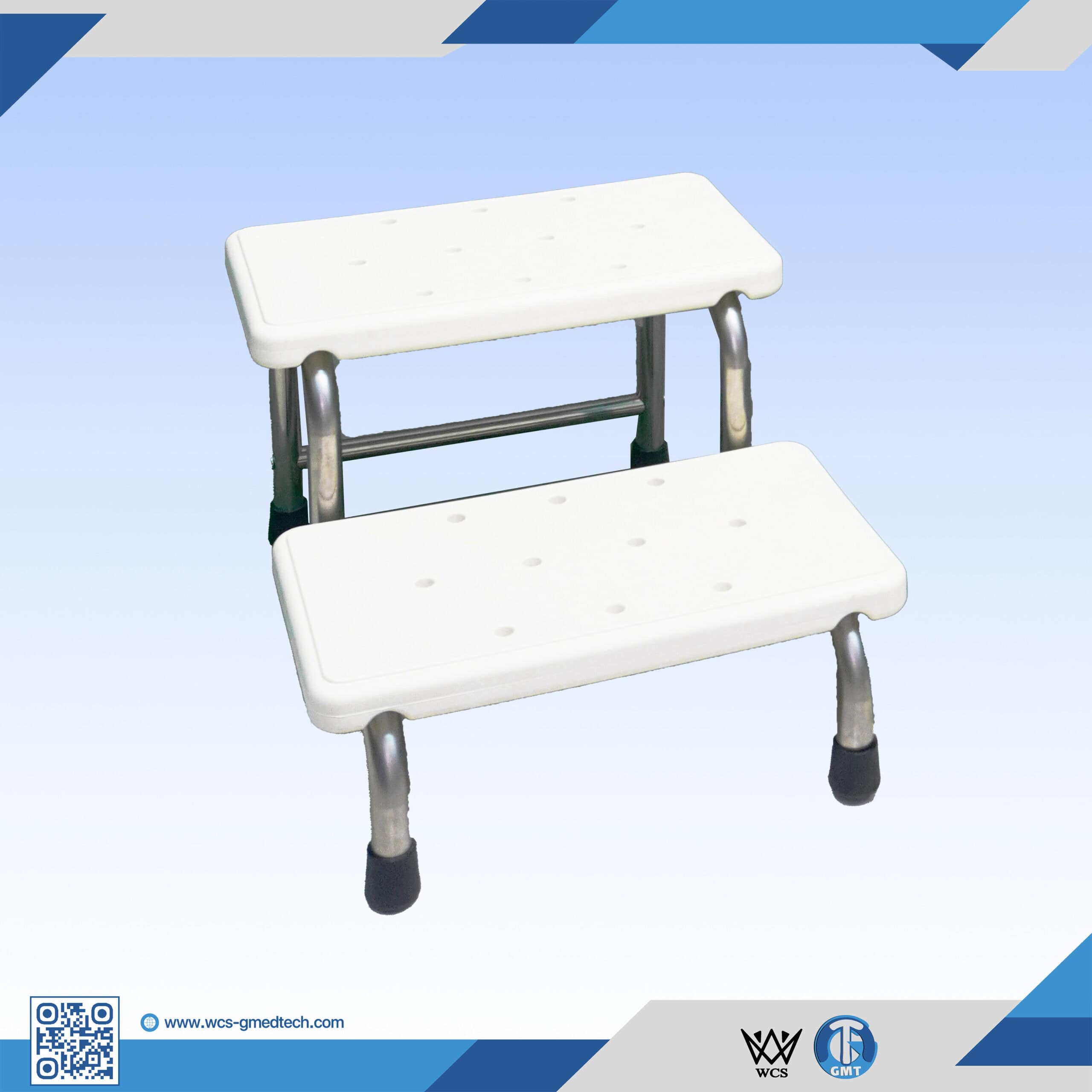 Durable medical step stool with non-slip surface for safe patient mobility.