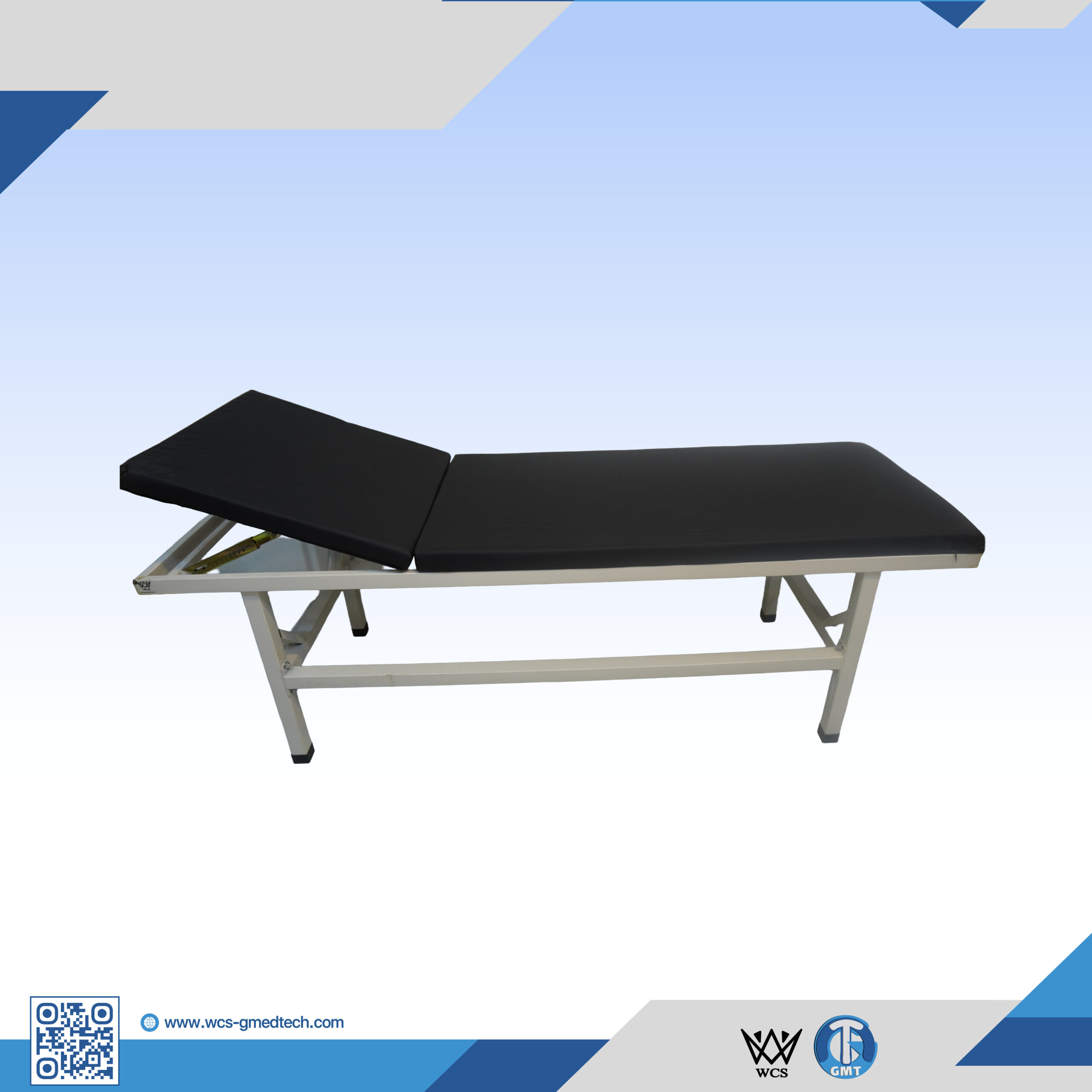 Medical examination table with adjustable headrest for healthcare facilities.