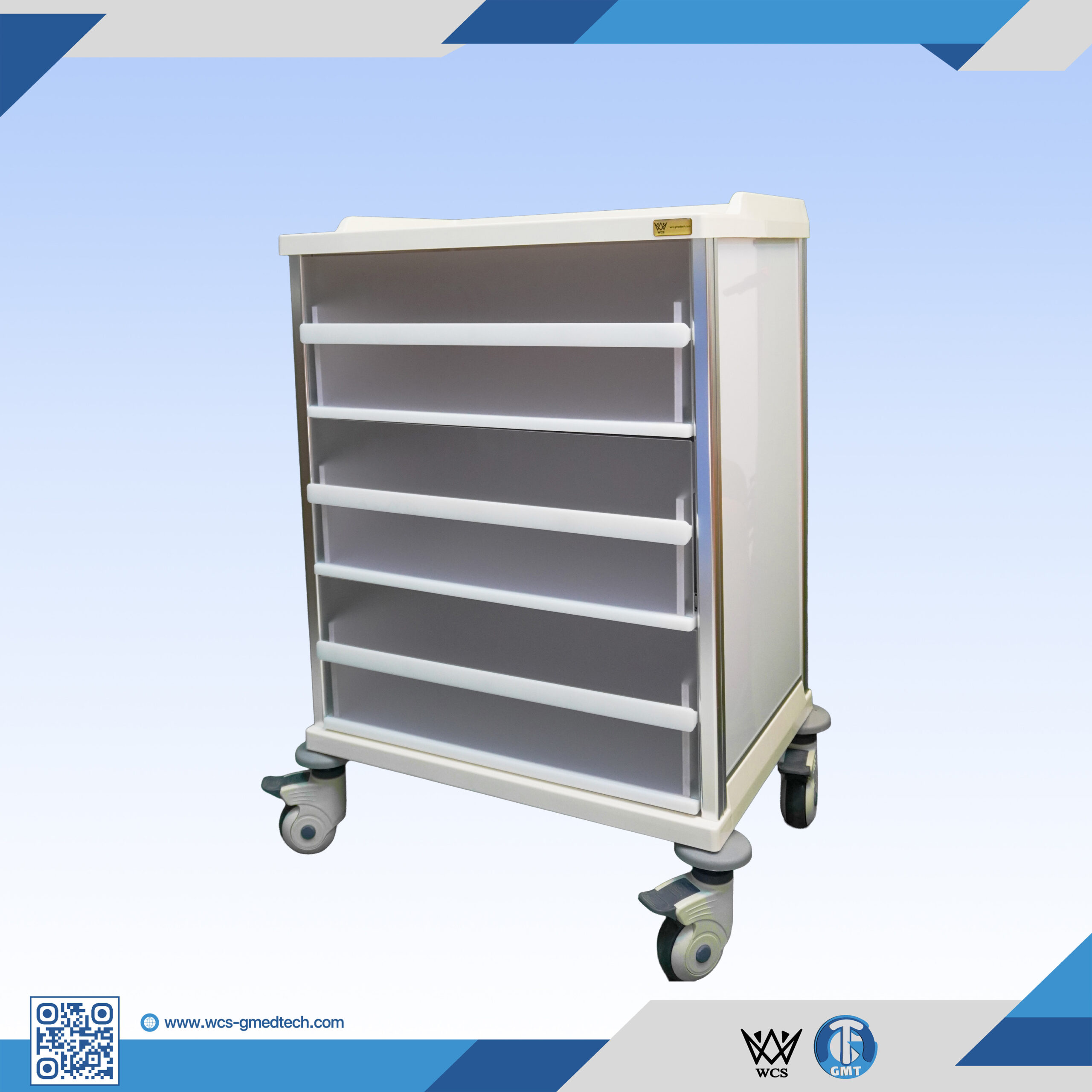 WCS-TR055 Isolation Trolley featuring 5 organized drawers for clinical medical supply storage