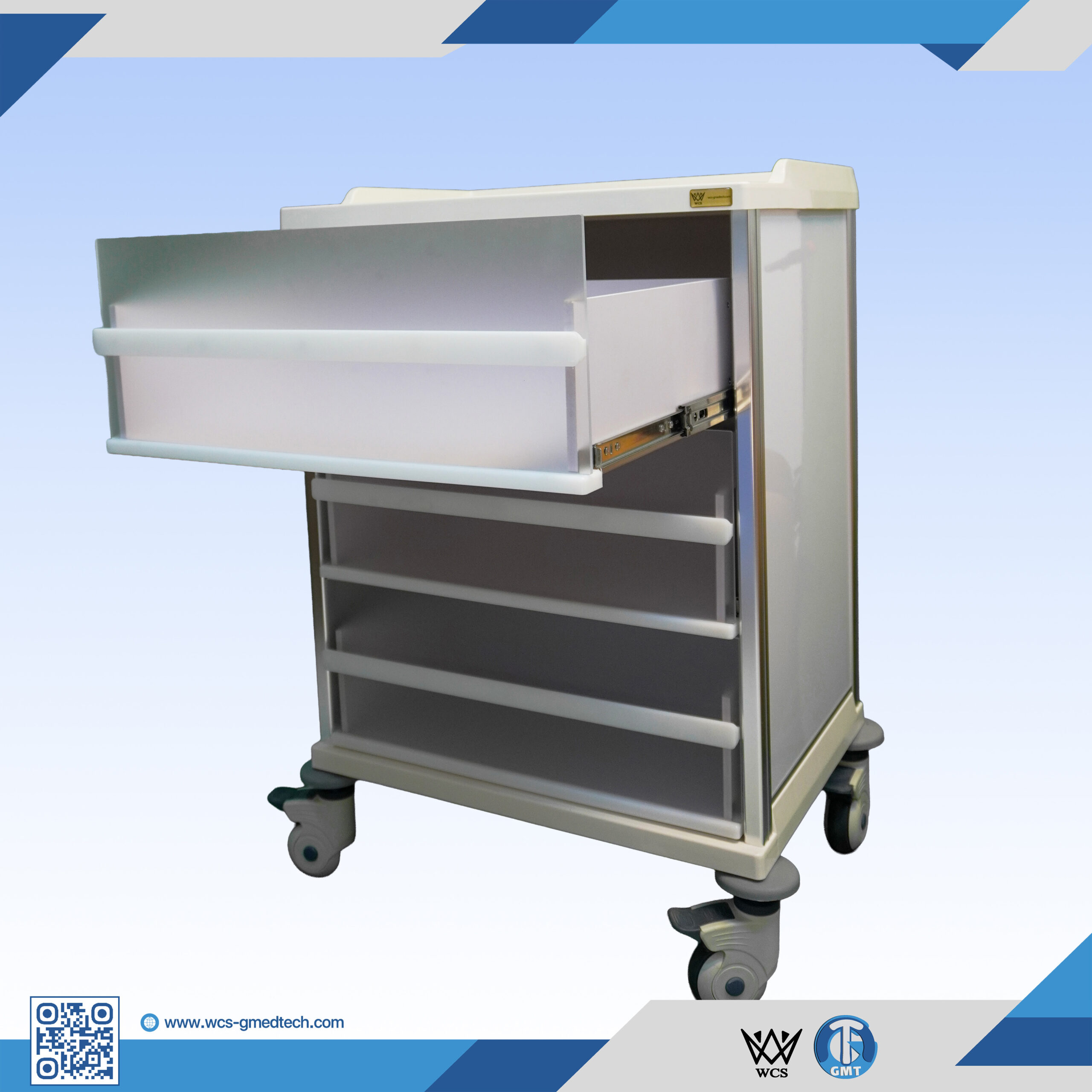 WCS-TR055 Isolation Trolley featuring 5 organized drawers for clinical medical supply storage
