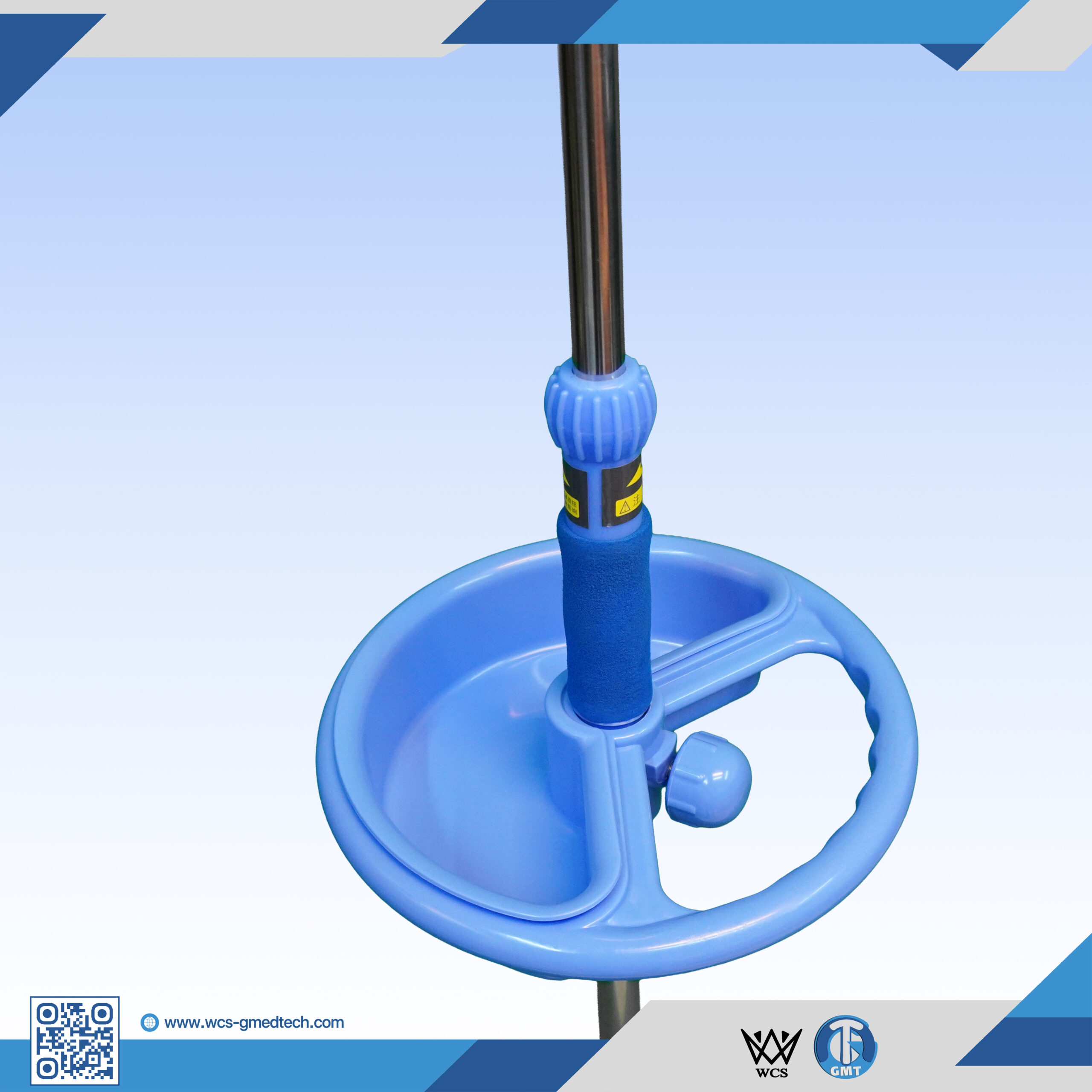 WCS-TR063 Heavy Duty V3 Stainless Steel I.V. Stand with 4 hooks, PVC dish, and 5-wheel penta base