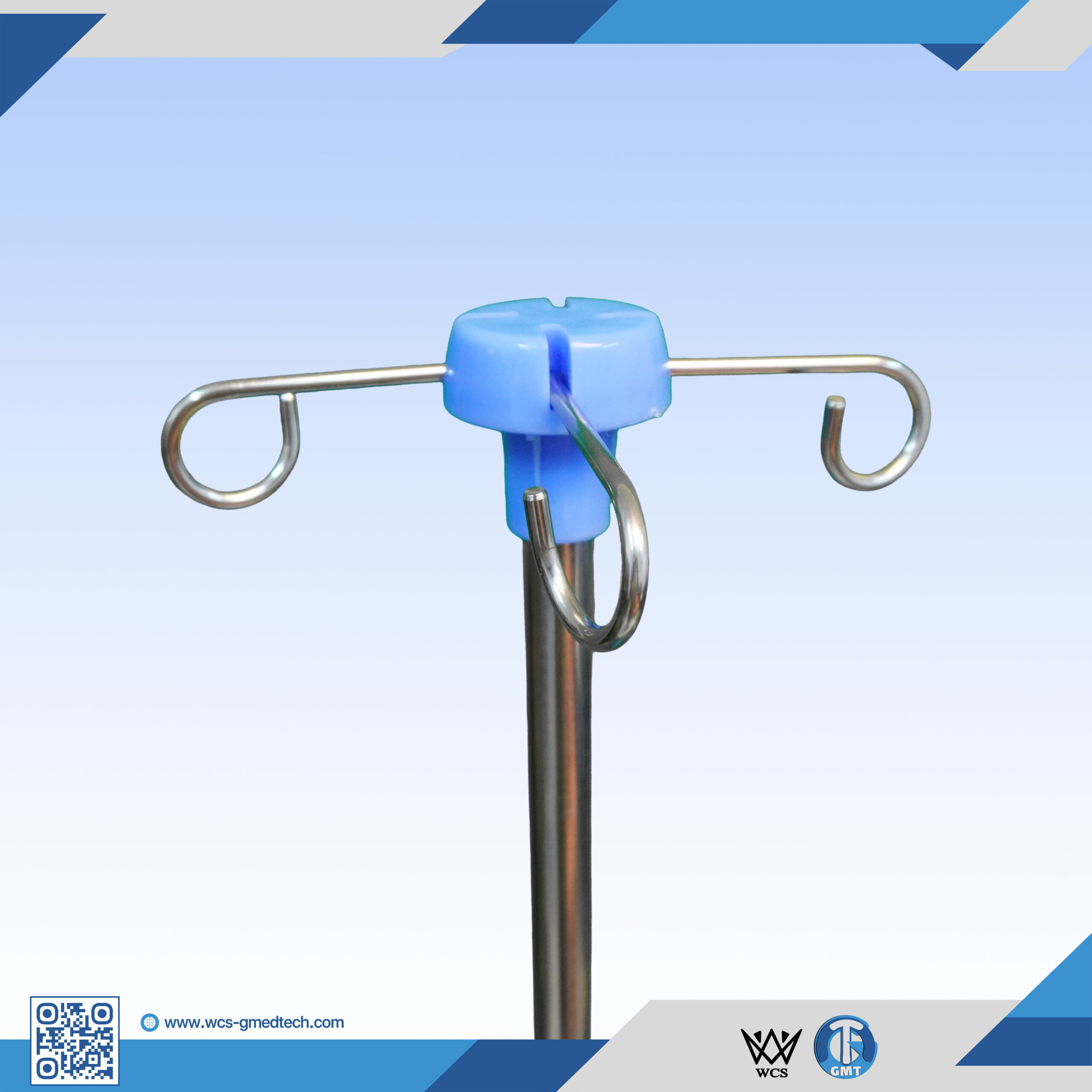 WCS-TR063 Heavy Duty V3 Stainless Steel I.V. Stand with 4 hooks, PVC dish, and 5-wheel penta base