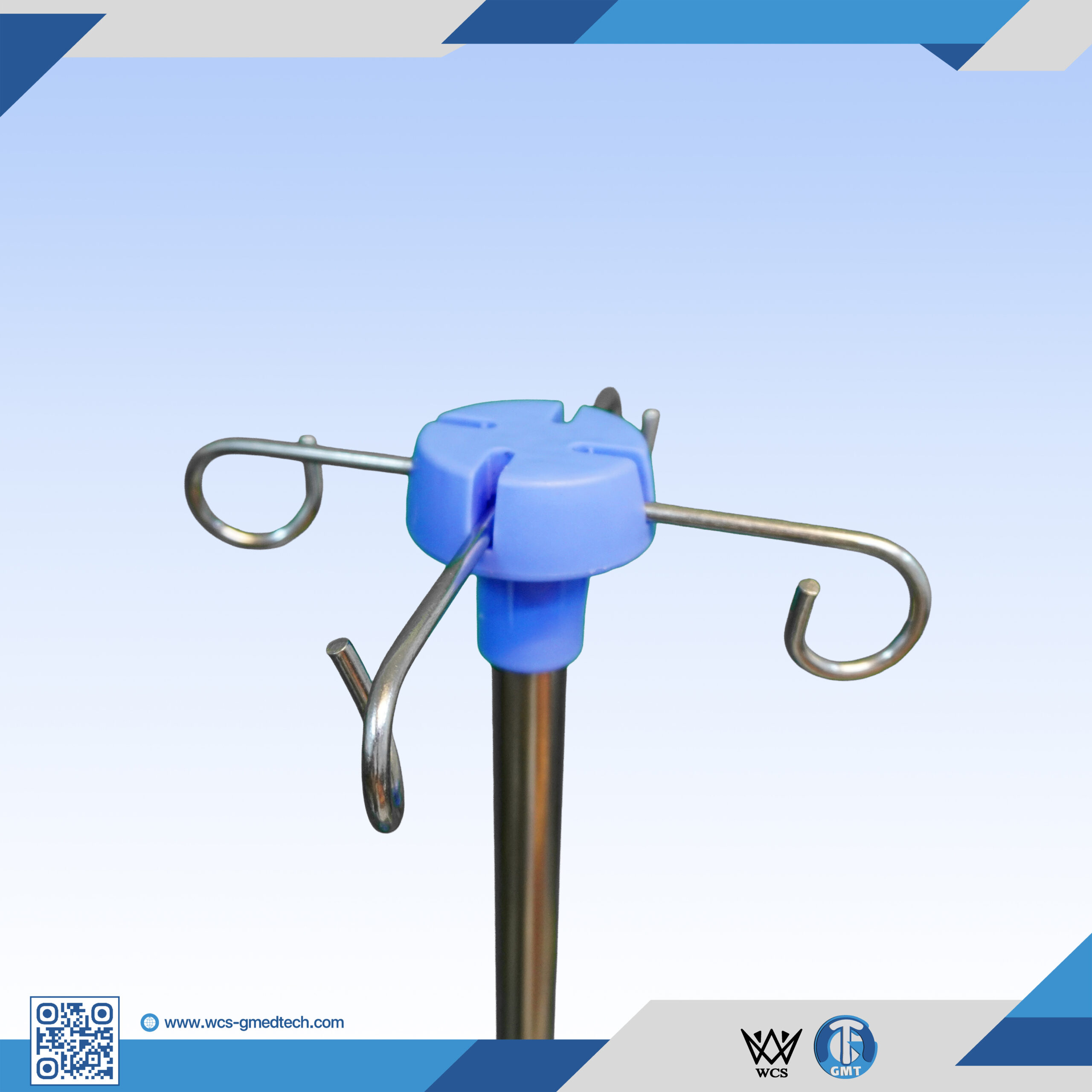 WCS-TR064 Heavy Duty V4 IV Stand with stainless steel pole, 4 hooks, PVC dish, powder coated basket, and 5-caster penta base