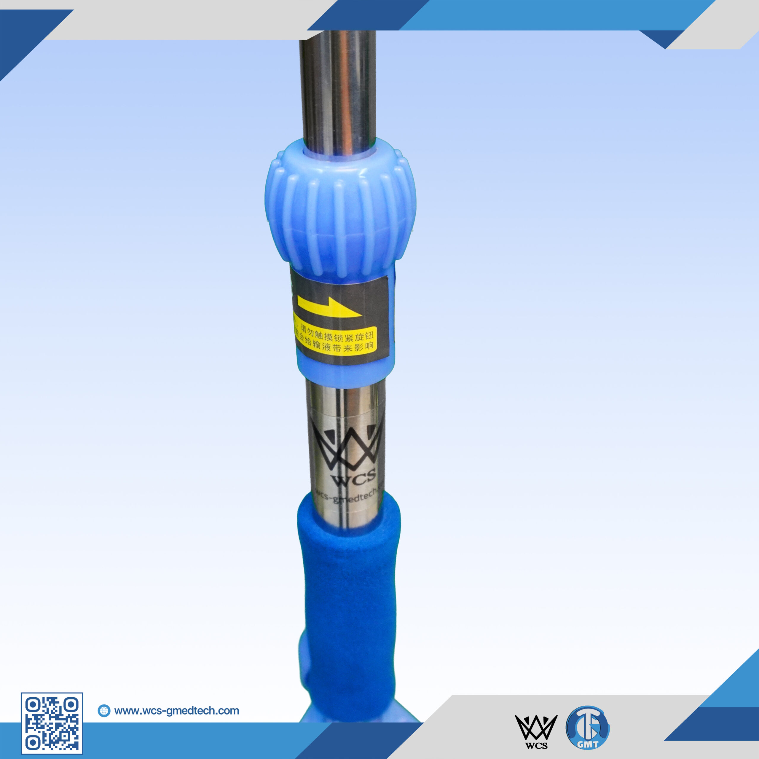 WCS-TR059 I.V Stand Regular V4 stainless steel IV pole with 4 hooks, PVC handle, and 5-castor penta base