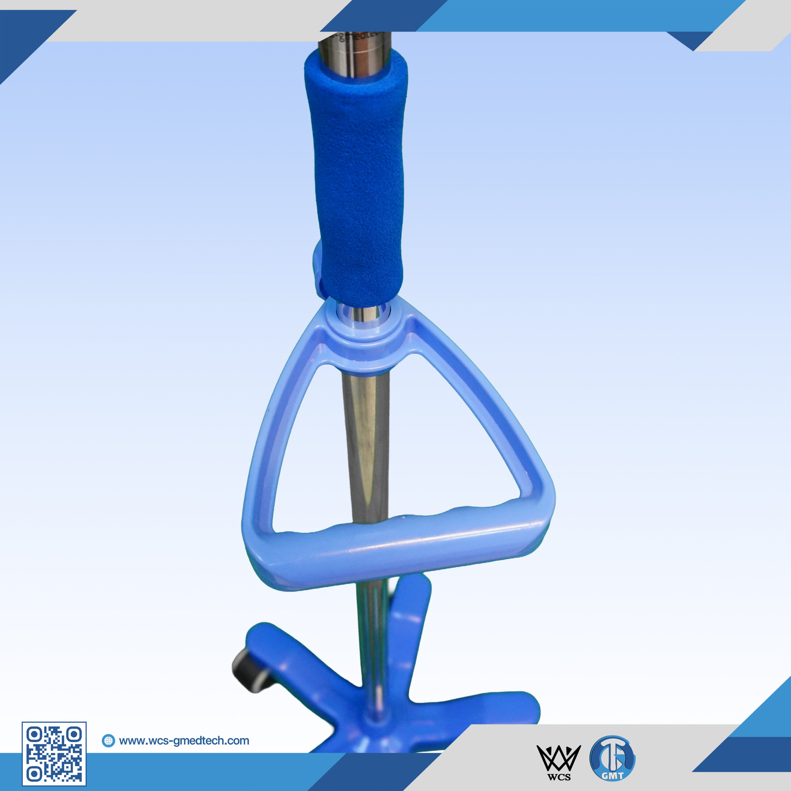 WCS-TR059 I.V Stand Regular V4 stainless steel IV pole with 4 hooks, PVC handle, and 5-castor penta base