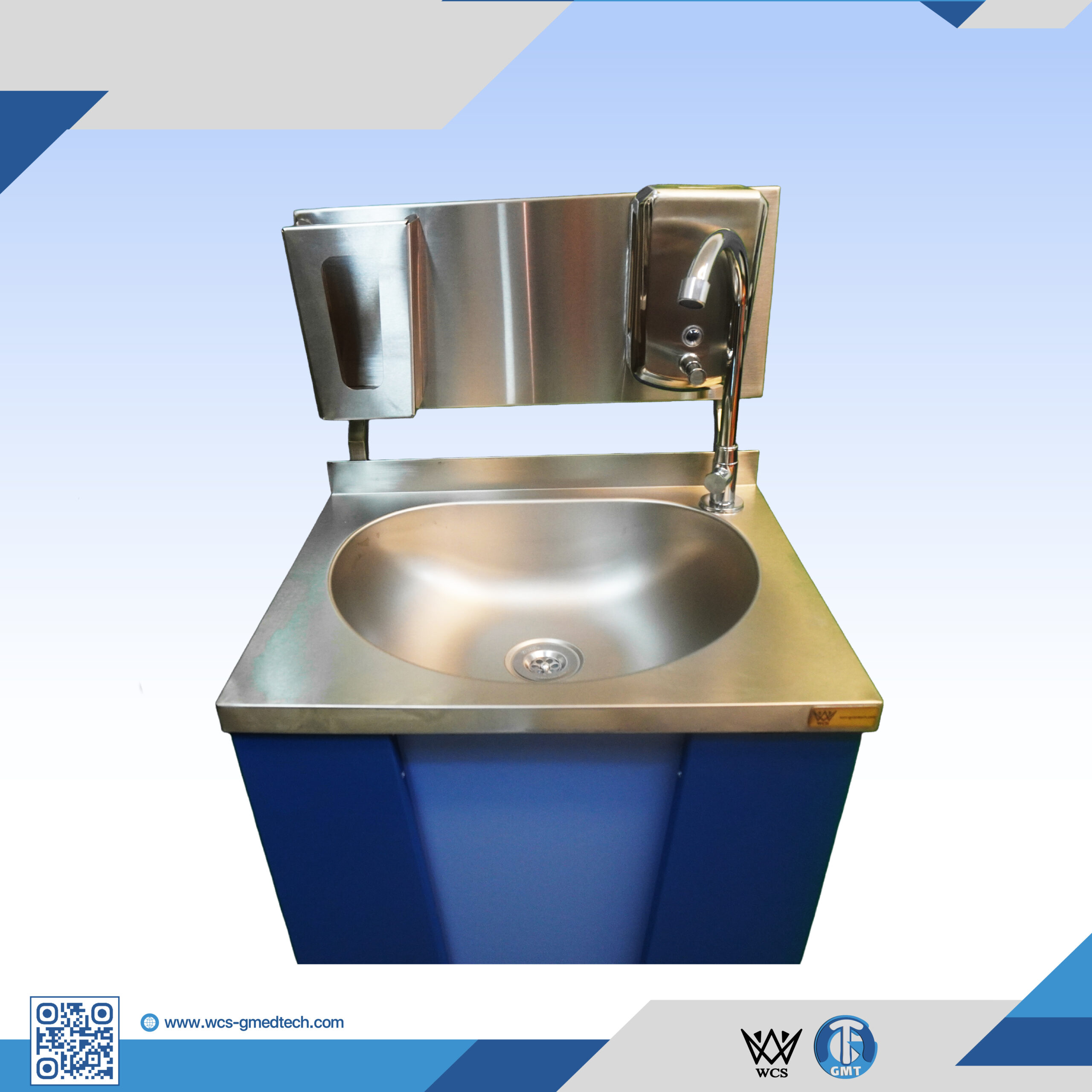WCS-SN010 portable stainless steel sink with IR sensor faucet, dual 10L water bottles, and mobility wheels