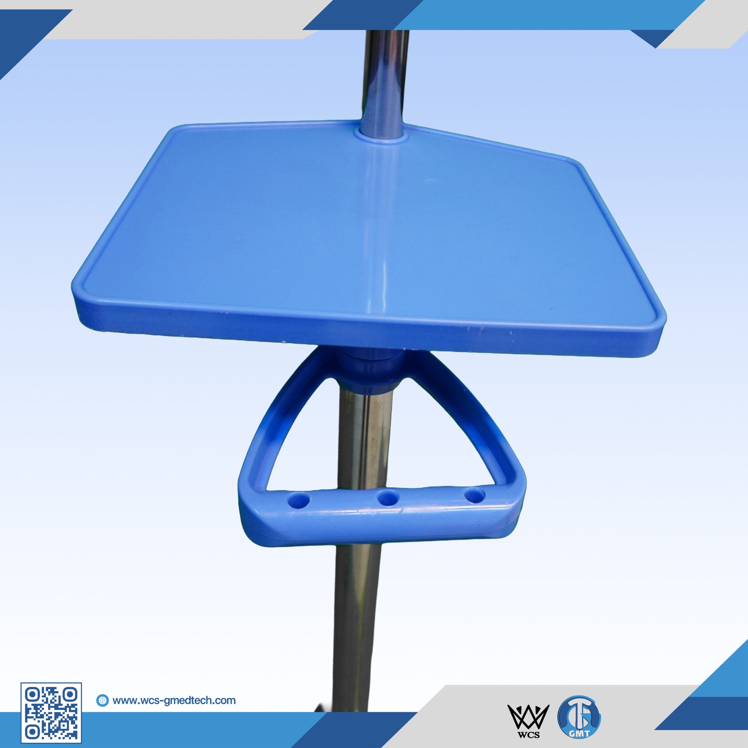 WCS-TR061 Heavy Duty I.V Stand featuring stainless steel construction, four hooks, PVC handle, and a five-castor penta base.