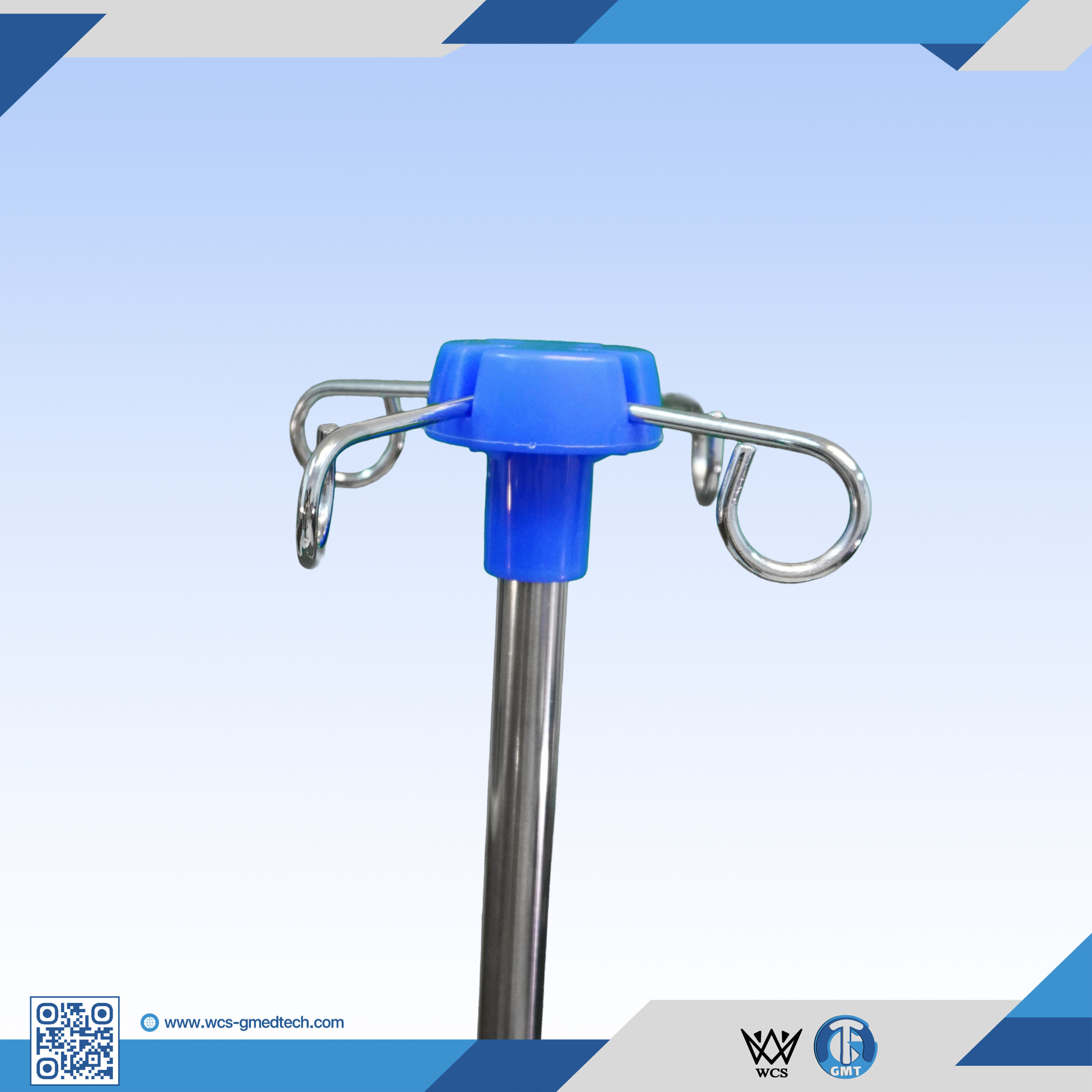 WCS-TR060 I.V Stand Regular V5 stainless steel medical pole with 4 hooks and 5-wheel penta base