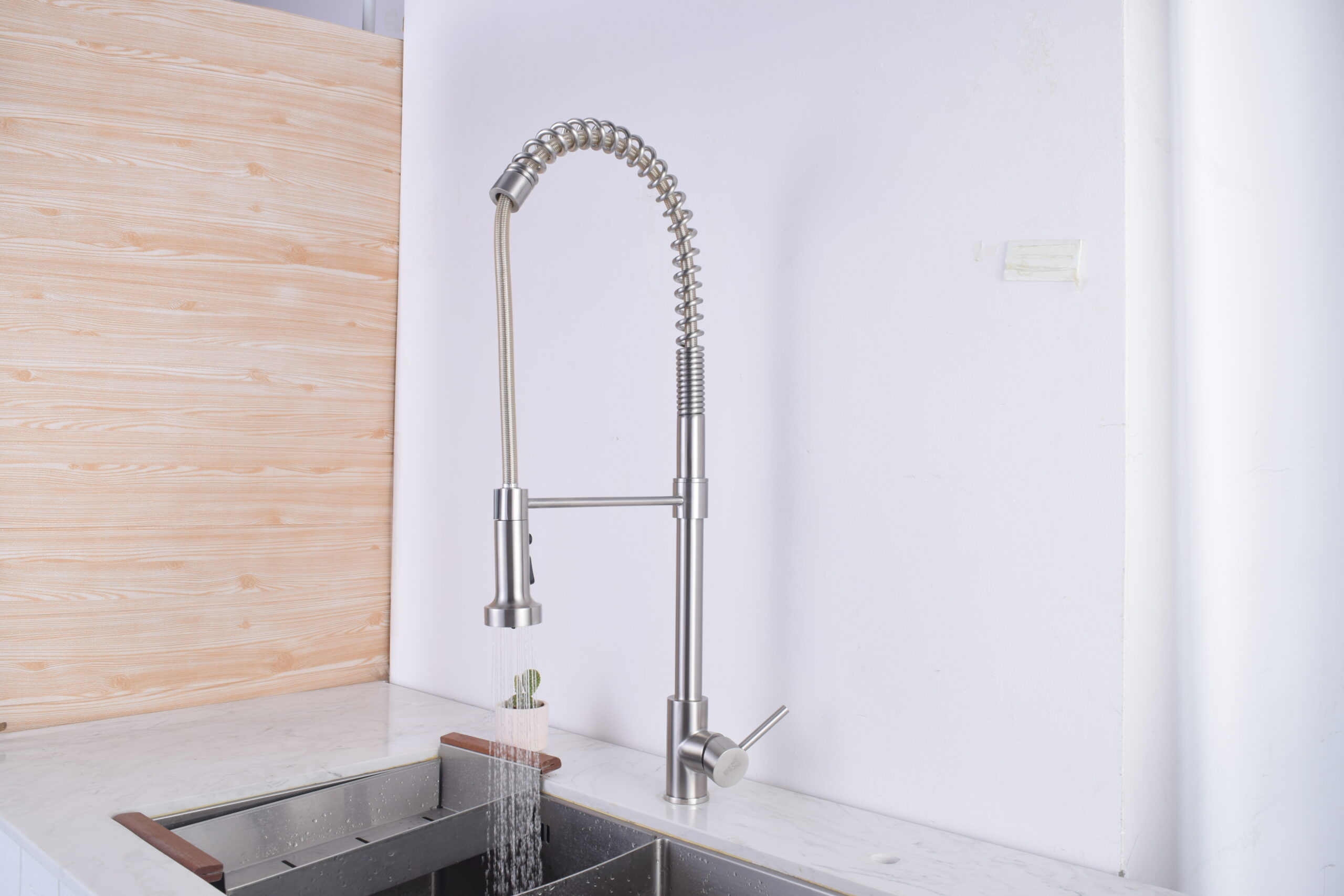 304 stainless steel pull-out faucet with satin finish for commercial and medical facilities