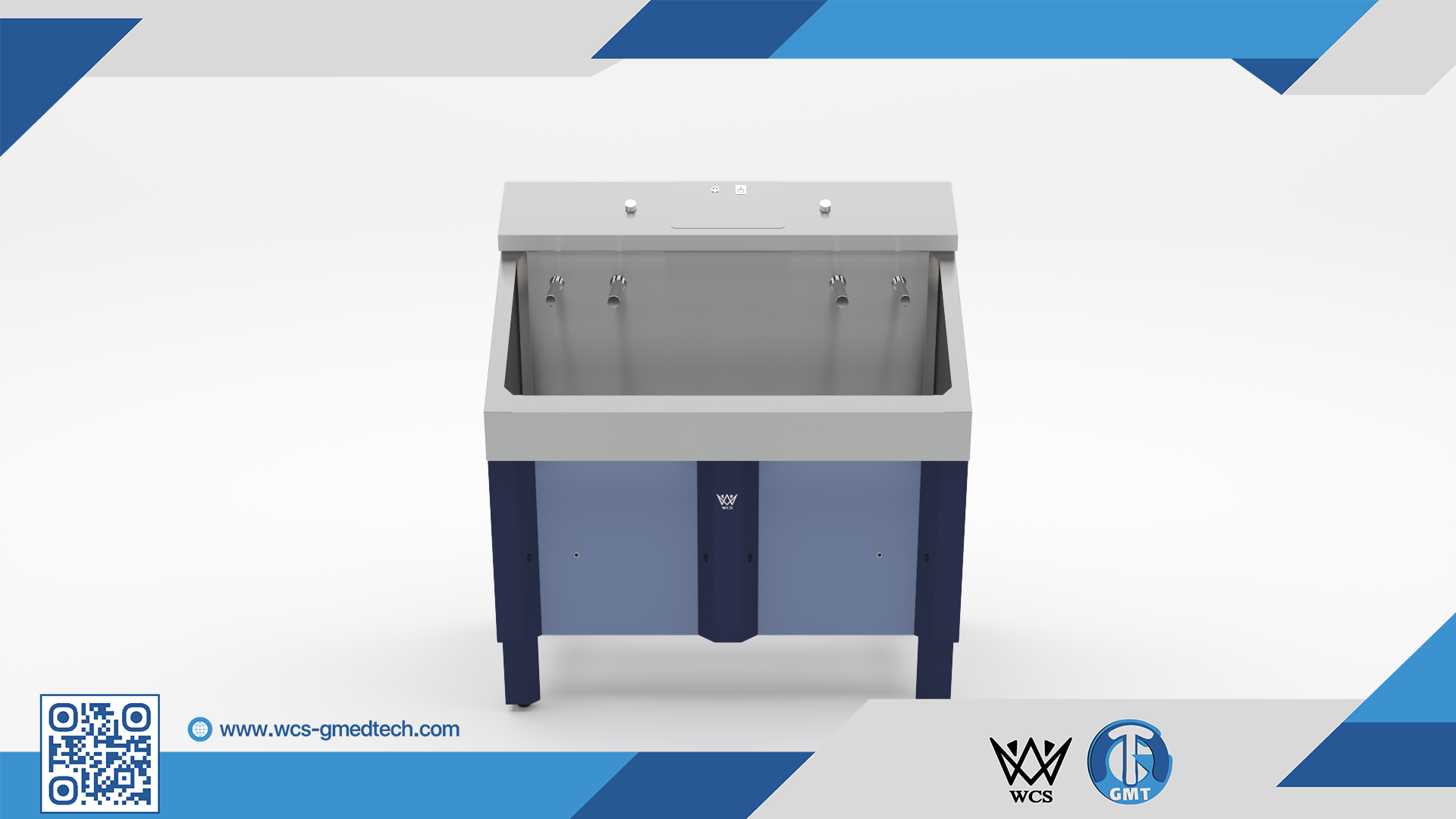 WCS-SN003 double bowl scrub sink with infrared sensors and 304 stainless steel construction