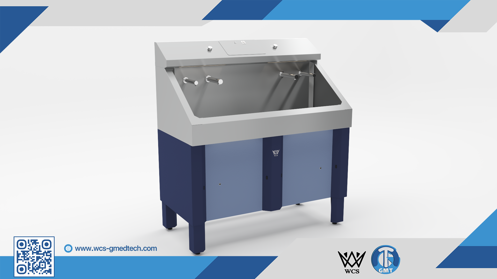 WCS-SN003 double bowl scrub sink with infrared sensors and 304 stainless steel construction