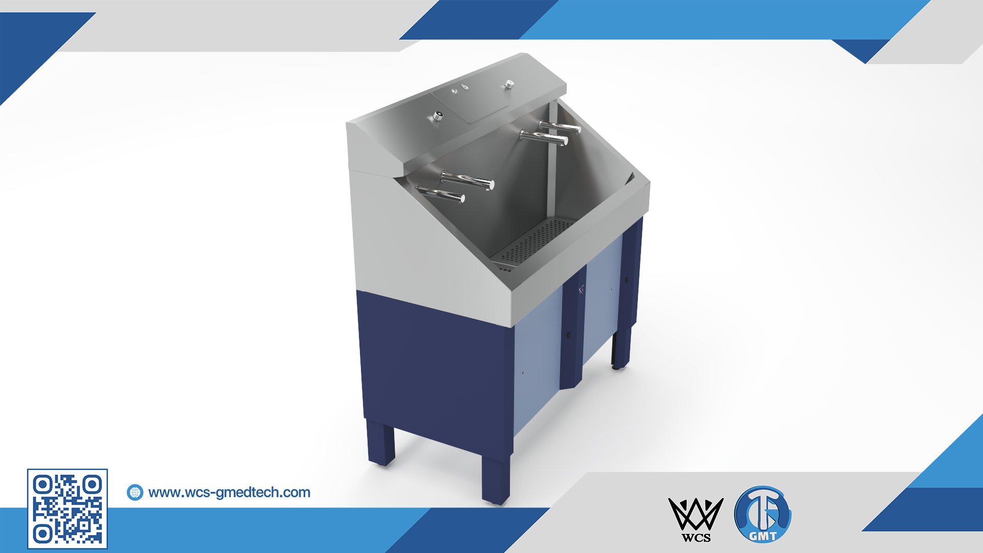WCS-SN003 double bowl scrub sink with infrared sensors and 304 stainless steel construction