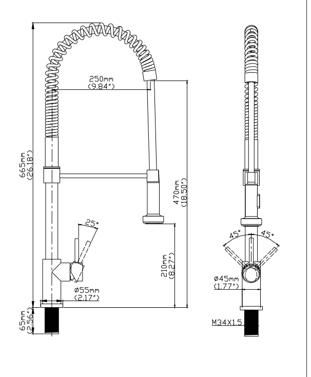 304 stainless steel pull-out faucet with satin finish for commercial and medical facilities