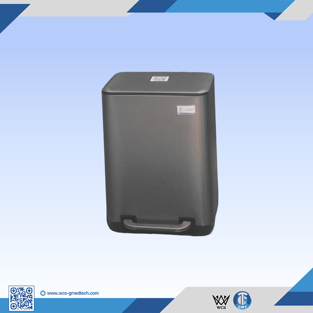 WCS-G007 6L rectangular pedal trash can with flat slow-close lid, made of 0.3mm SS 410 stainless steel in a gunmetal finish