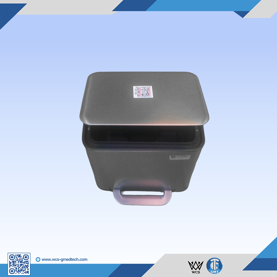 WCS-G007 6L rectangular pedal trash can with flat slow-close lid, made of 0.3mm SS 410 stainless steel in a gunmetal finish
