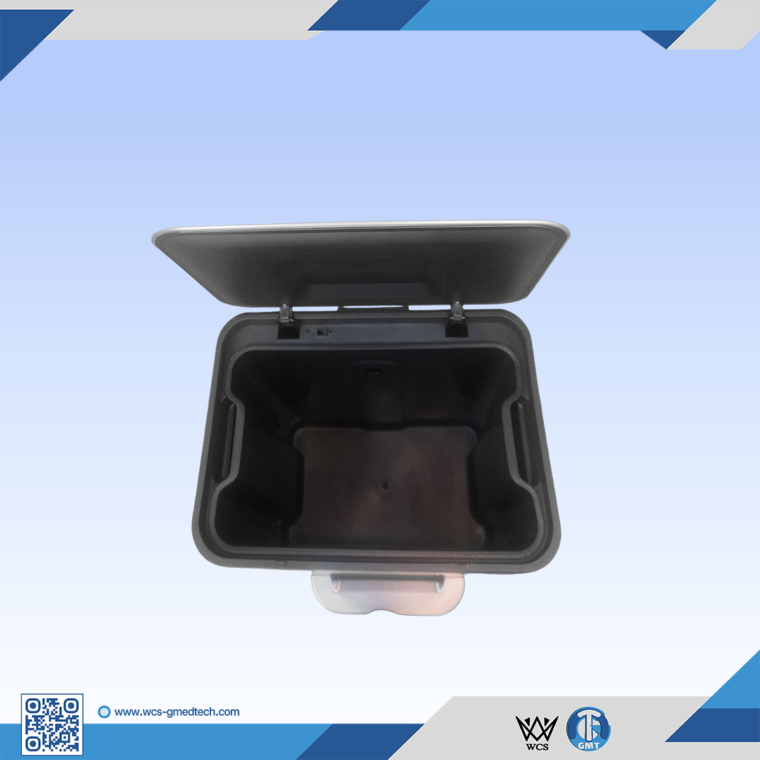 WCS-G007 6L rectangular pedal trash can with flat slow-close lid, made of 0.3mm SS 410 stainless steel in a gunmetal finish