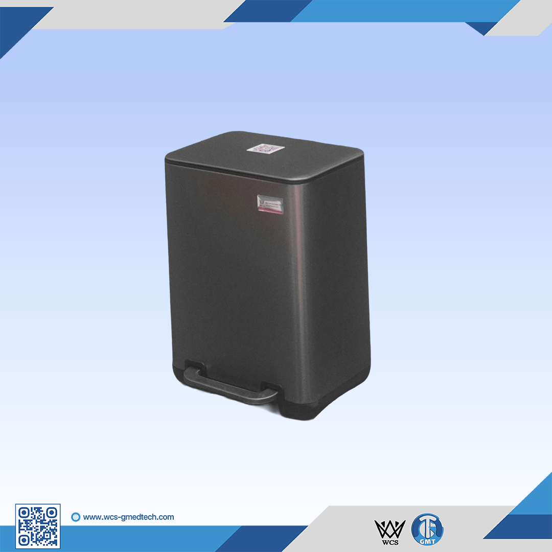 WCS-G007 6L rectangular pedal trash can with flat slow-close lid, made of 0.3mm SS 410 stainless steel in a gunmetal finish